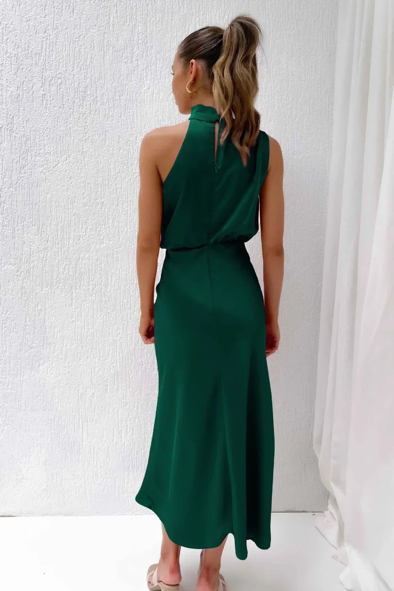 Women's Satin Halter Midi Party Dress