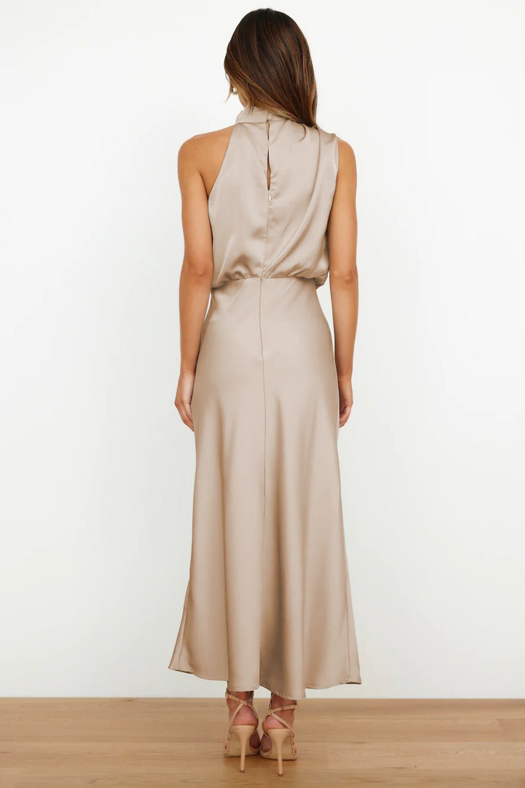 Women's Satin Halter Midi Party Dress