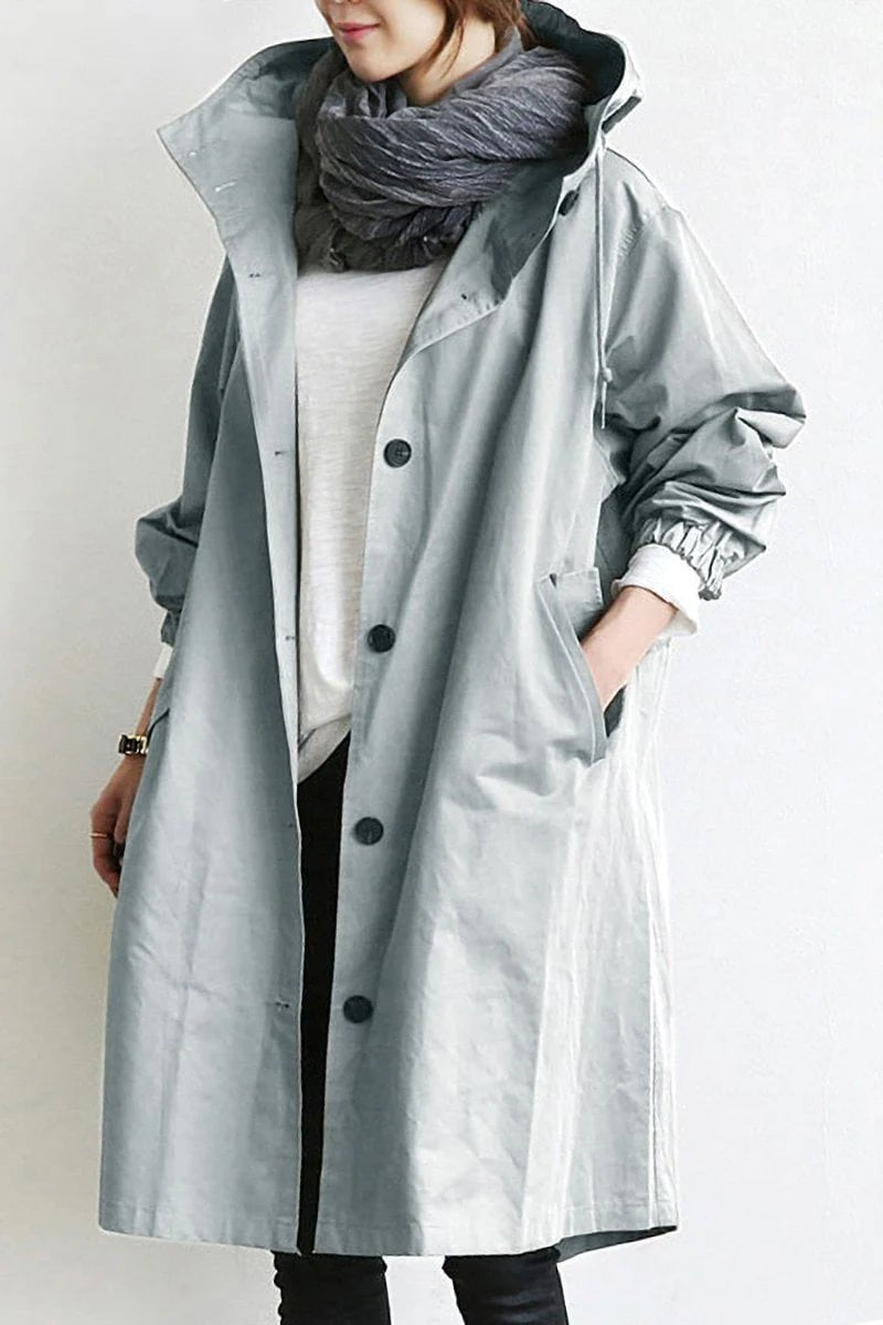 Women's Oversized Midi Hooded Longline Trench Coat - Gray