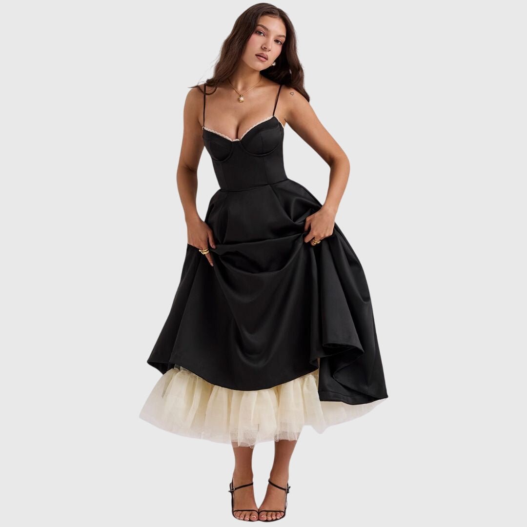 Women's Corset Satin Lace Midi Party Dress