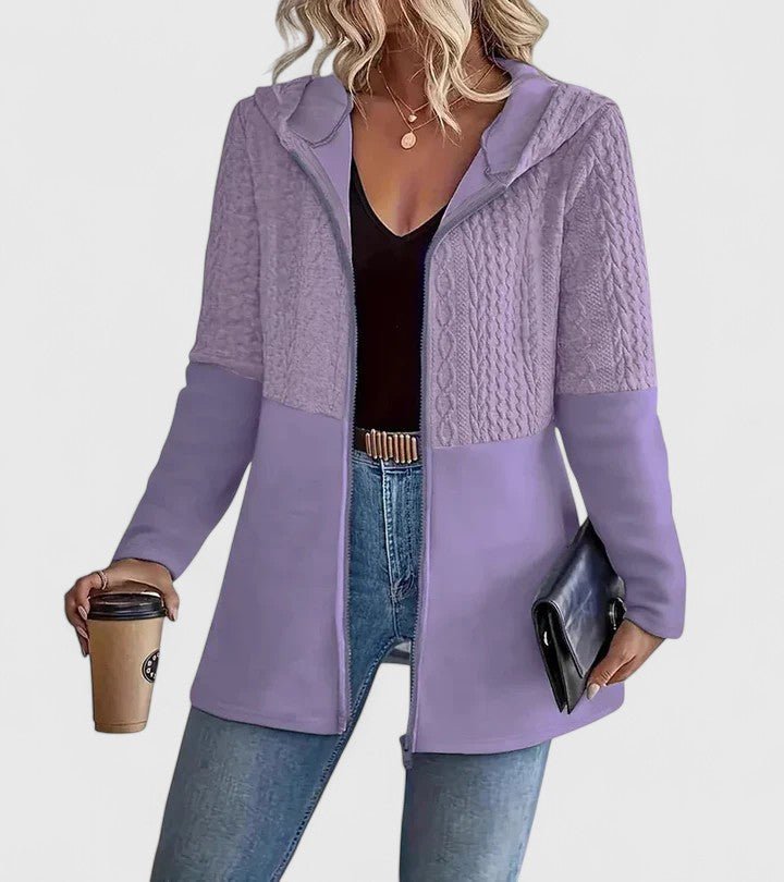 Women's Longline Hooded Cardigan Jacket - Purple