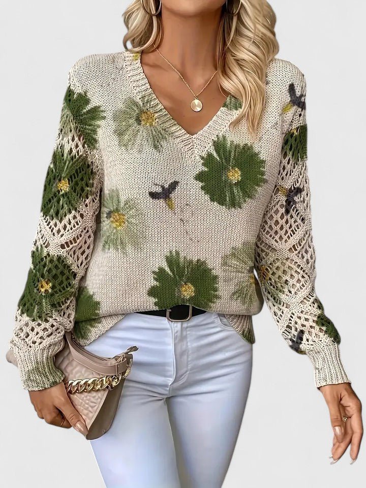 Women's Floral V-Neck Jumper