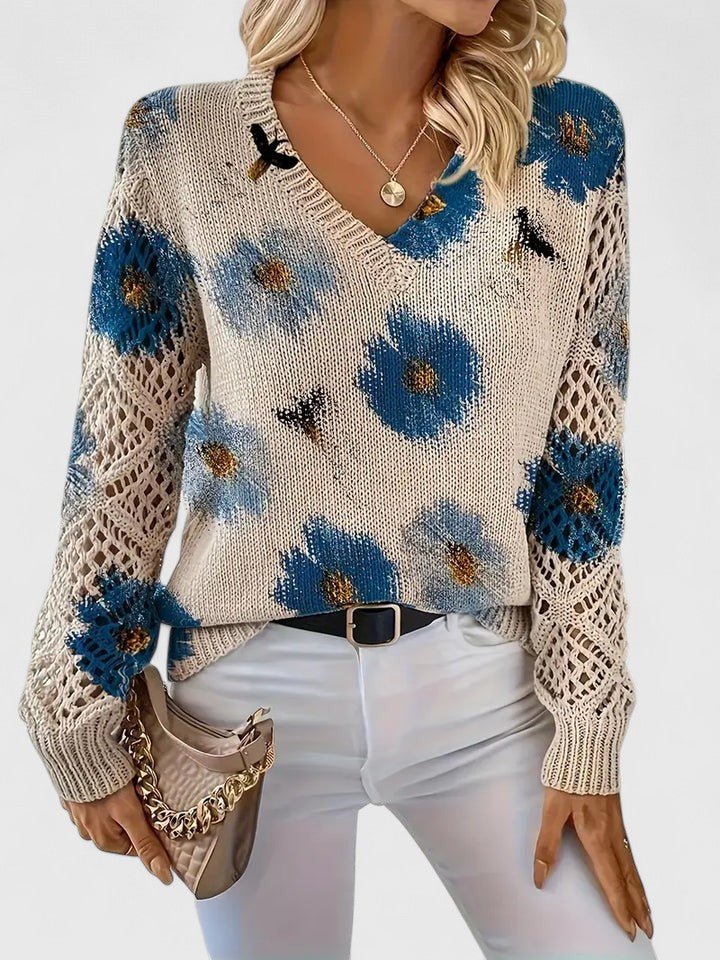 Women's Floral V-Neck Jumper