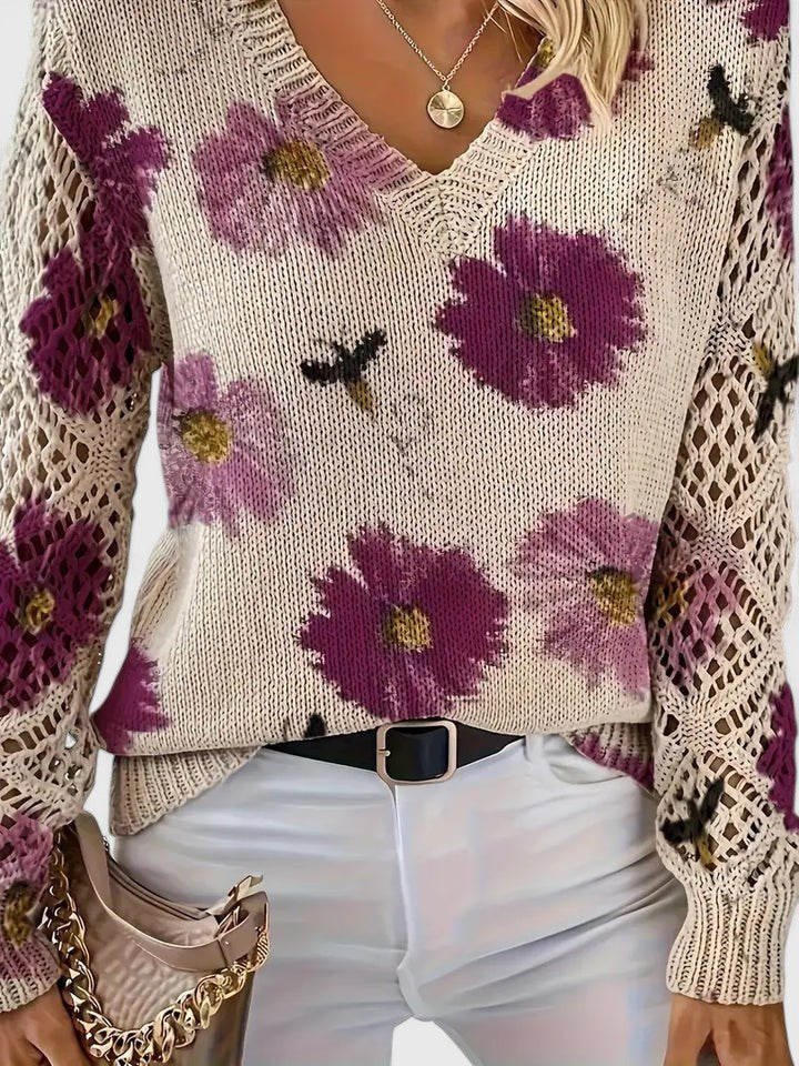 Women's Floral V-Neck Jumper