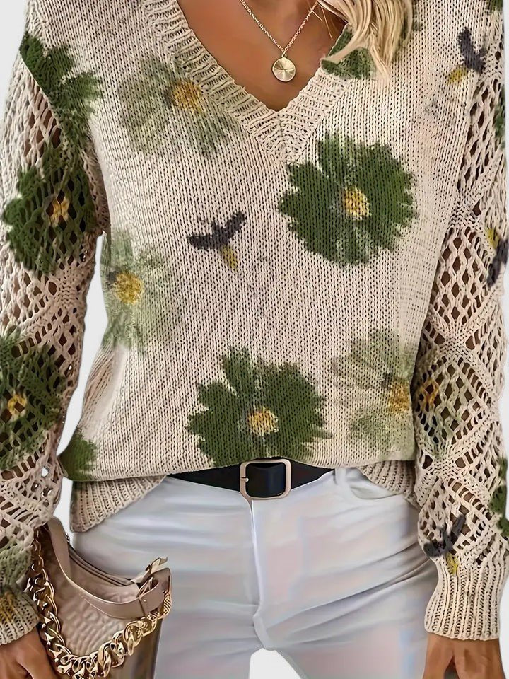 Women's Floral V-Neck Jumper