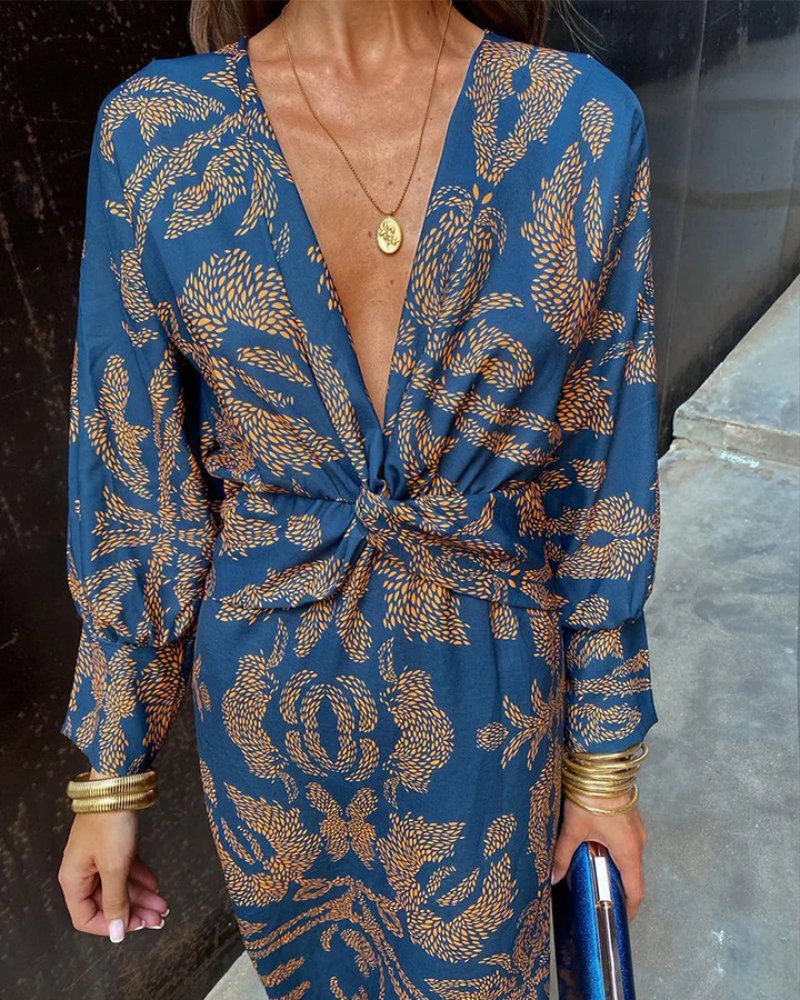 Women's Paisley Satin Midi Party Dress - Blue