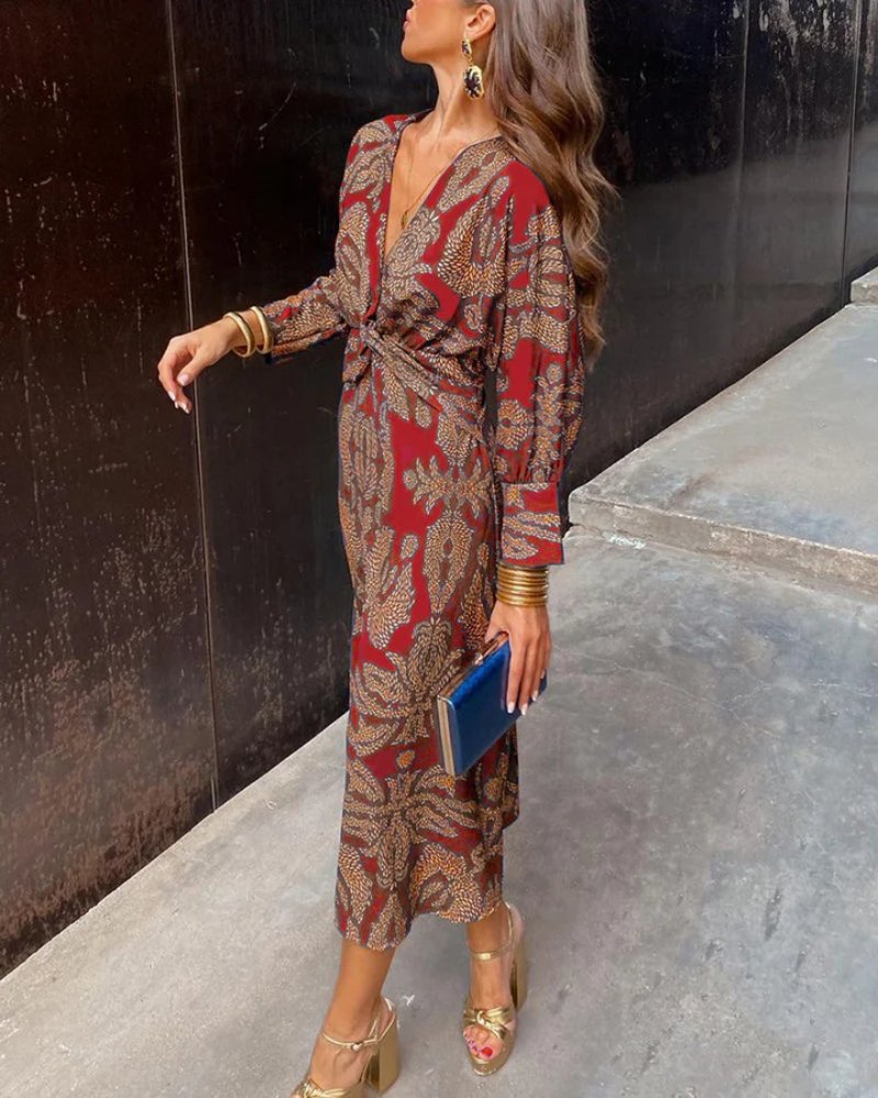 Women's Paisley Satin Midi Party Dress