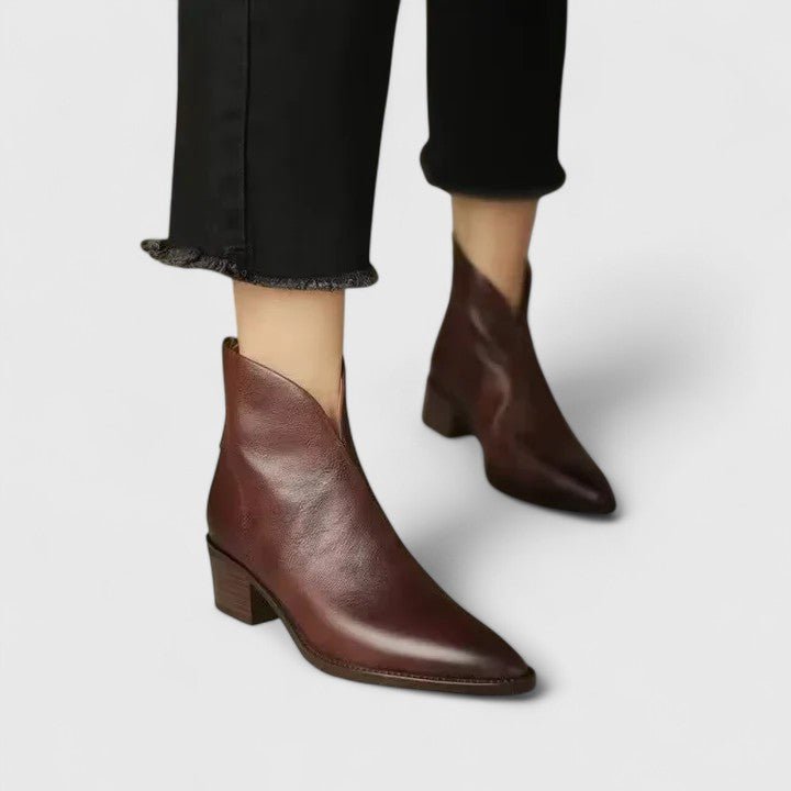 Women's Leather Ankle Boots - Dark Brown