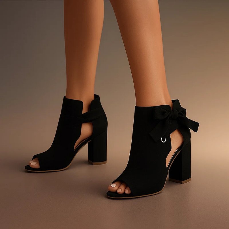 Women's Peep-Toe Faux Suede Ankle Booties - Black