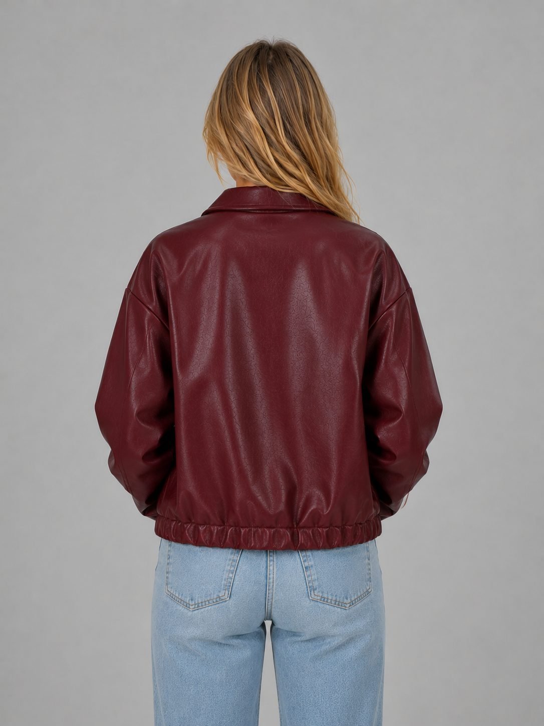Women's Cropped Faux Leather Bomber Jacket
