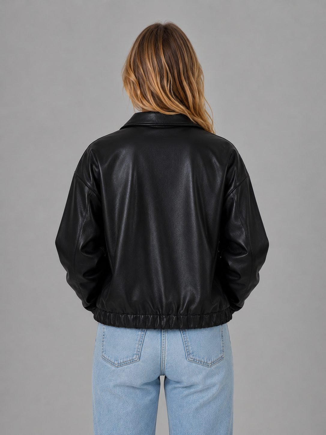 Women's Cropped Faux Leather Bomber Jacket