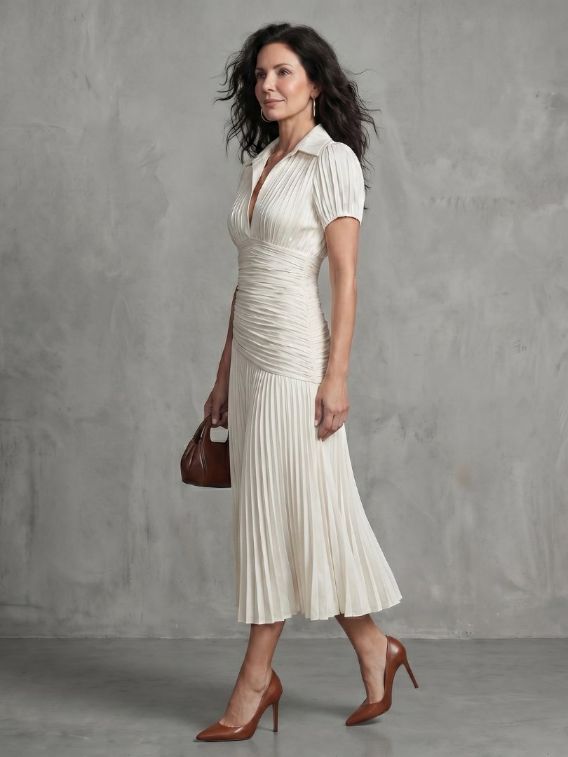 Women's Striped Satin Midi Party Dress