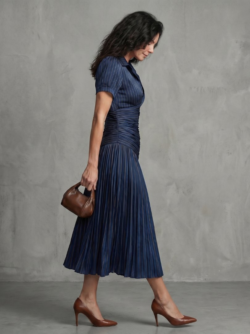 Women's Striped Satin Midi Party Dress