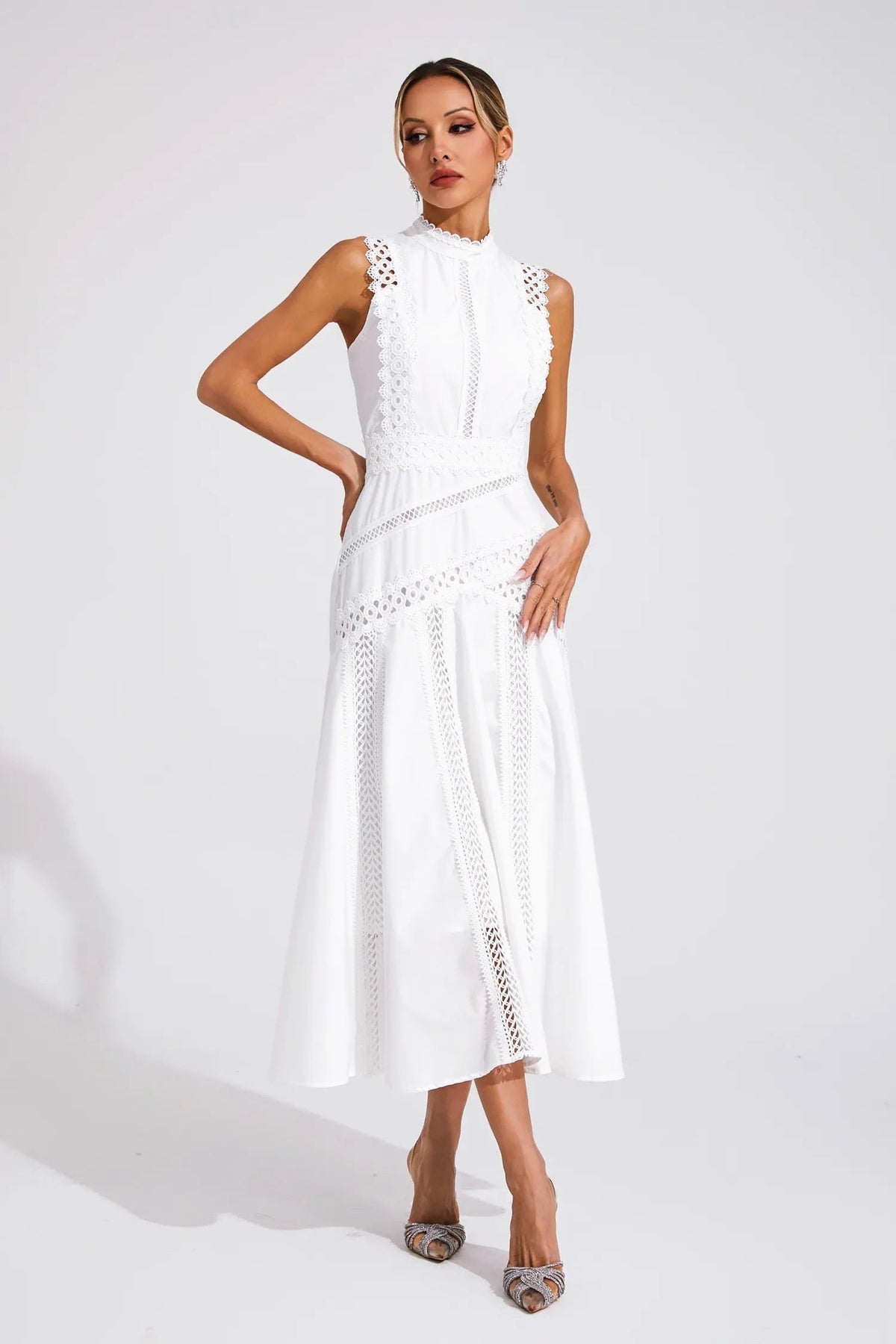 Women's Lace Midi Party Dress - White