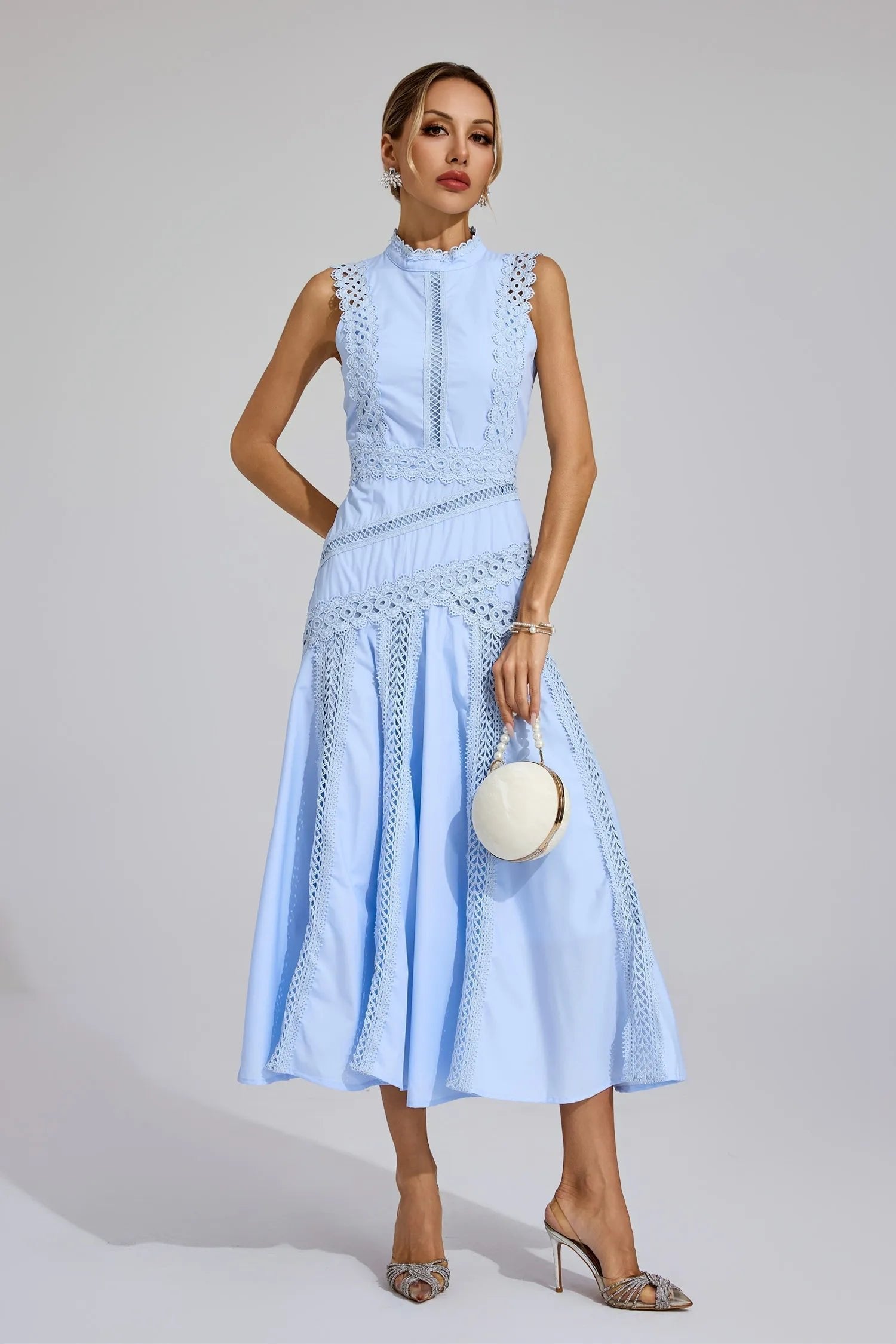 Women's Lace Midi Party Dress - Blue