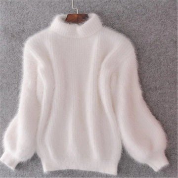 Women's Oversized Knit Roll Neck Jumper - White