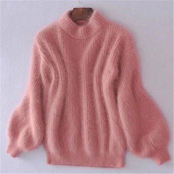 Women's Oversized Knit Roll Neck Jumper - Pink