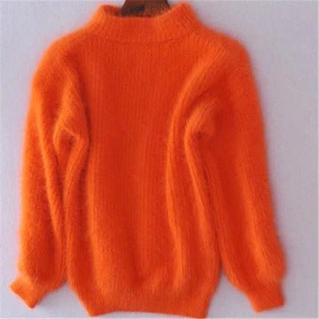Women's Oversized Knit Roll Neck Jumper - Orange