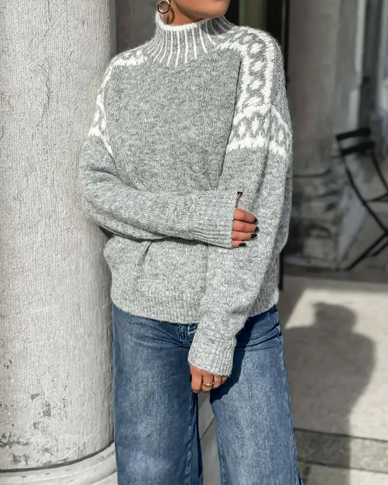 Women's Oversized Leopard Funnel Neck Jumper
