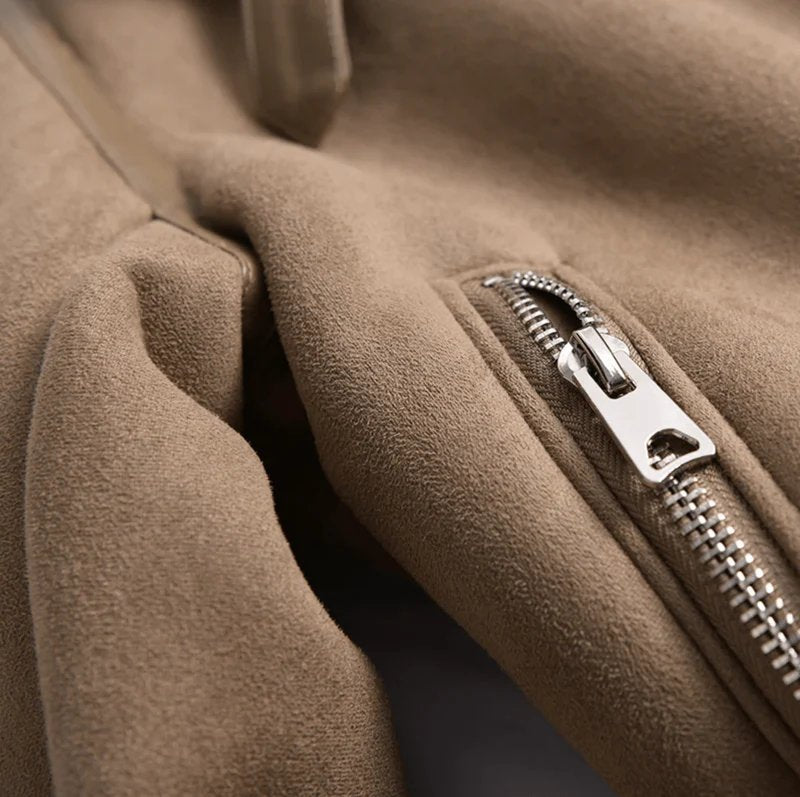 Women's Cropped Suede Aviator Belted Shearling Leather Jacket