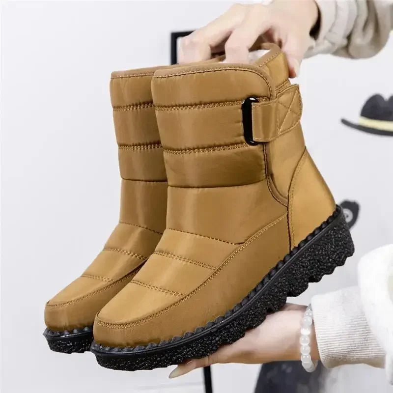 Women's Quilted Waterproof Snow Ankle Boots - Khaki