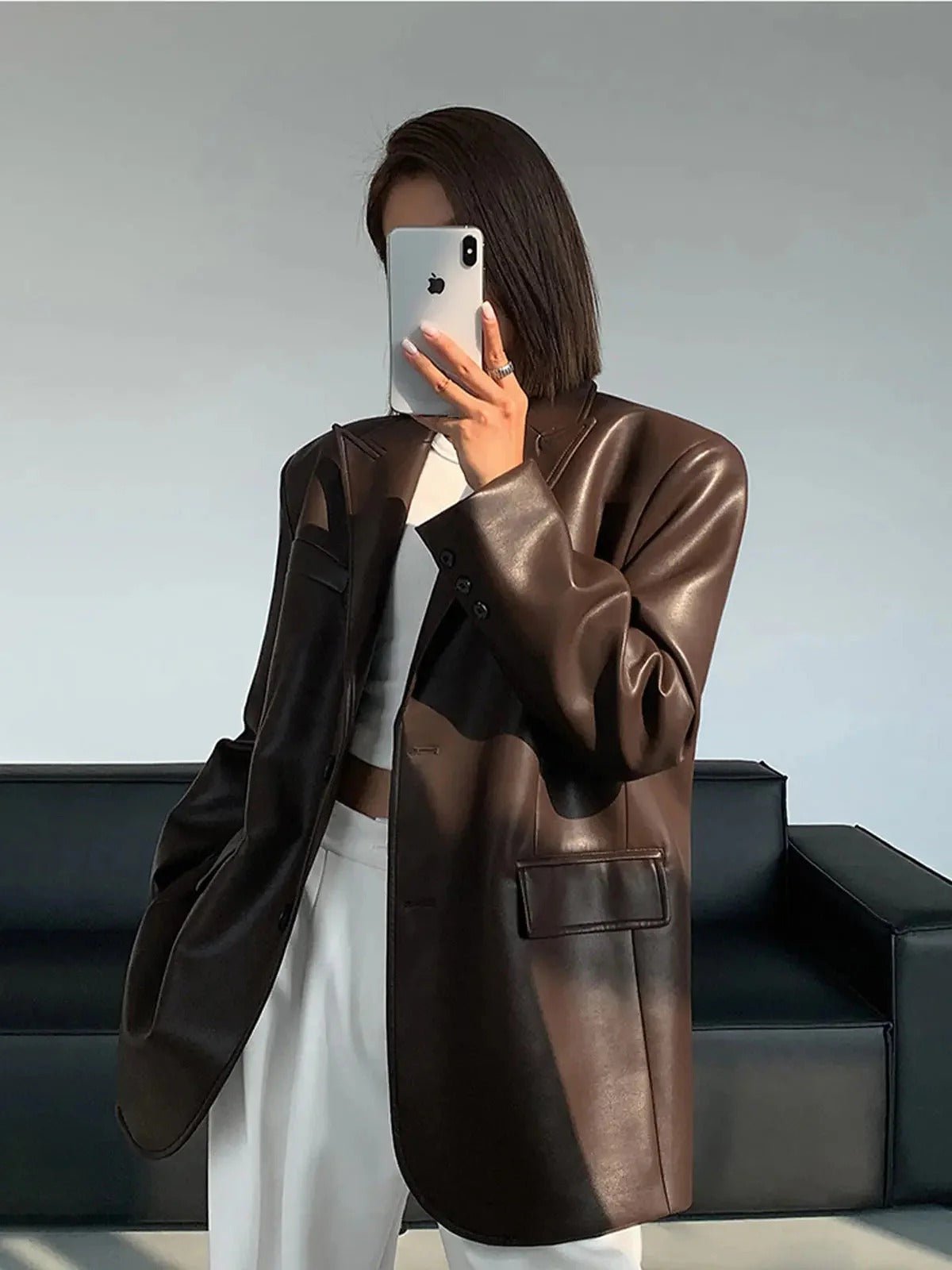 Women's Oversized Faux Leather Blazer
