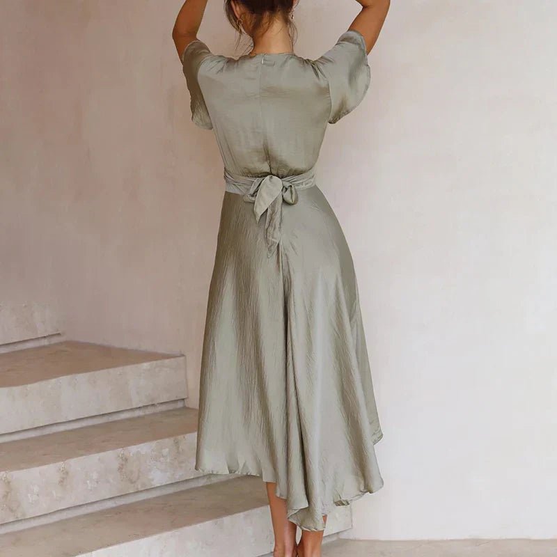Women's Cocktail Satin Wrap Midi Party Dress