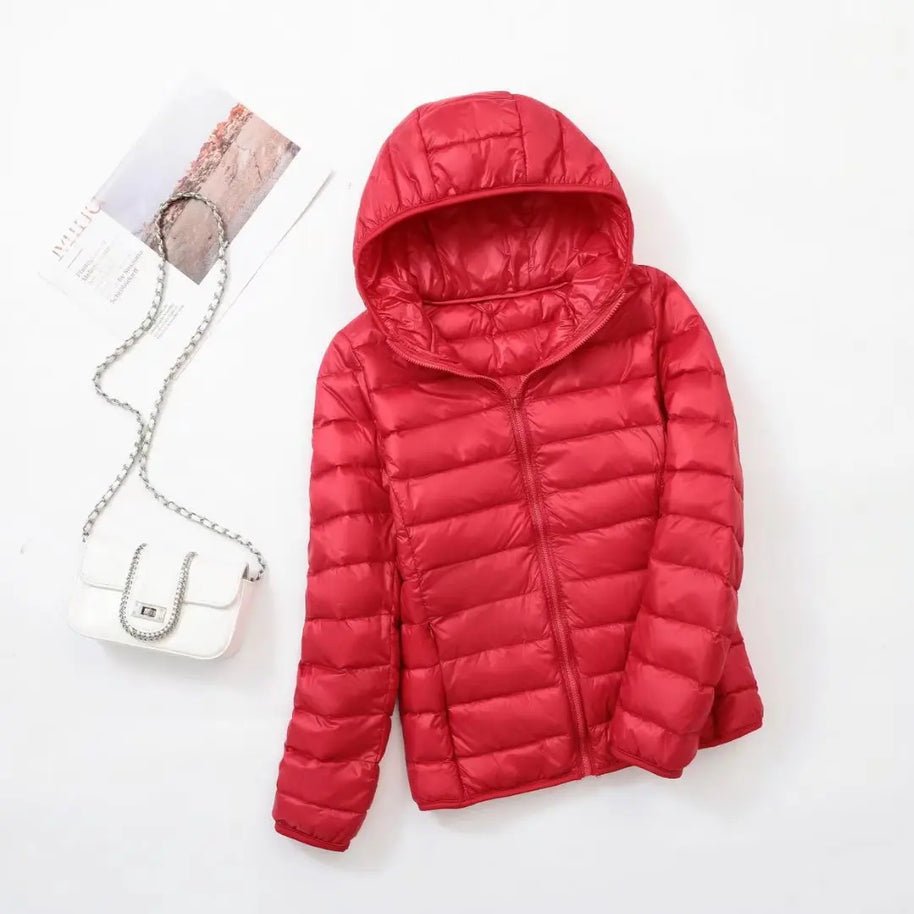 Women's Hooded Packable Puffer Jacket - Red