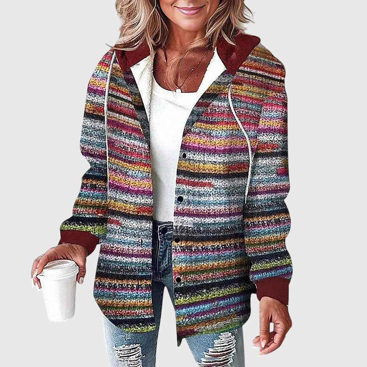 Women's Plaid Hooded Shacket - MultiColored