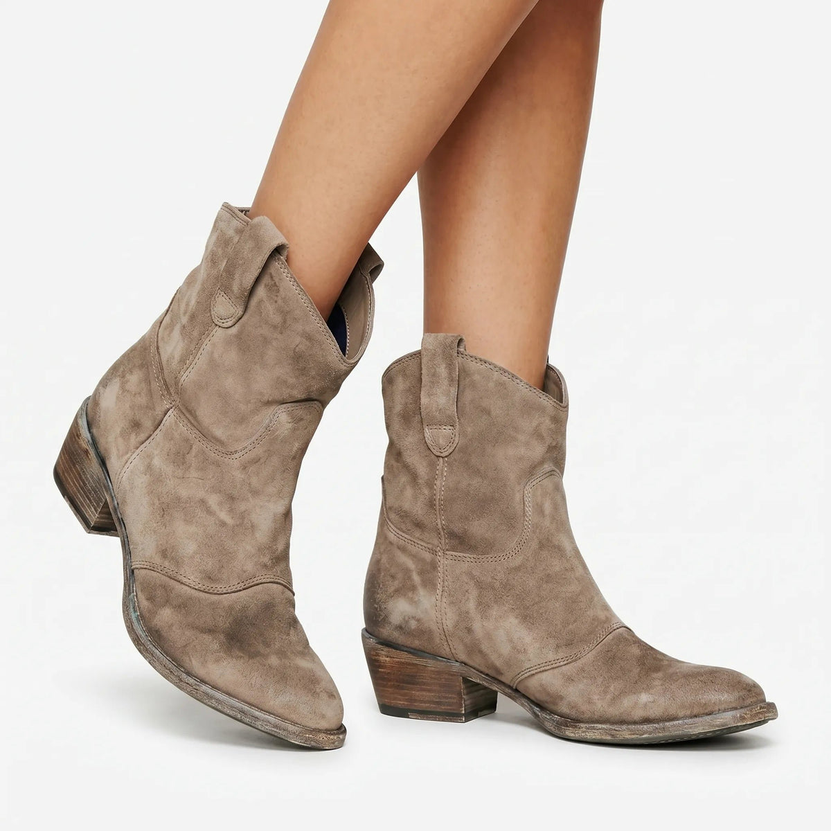 Women's Western Suede Ankle Boots - Brown