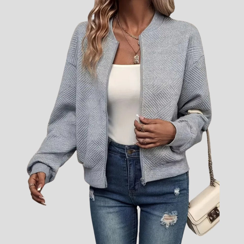 Women's Oversized Knit Bomber Jacket - Gray