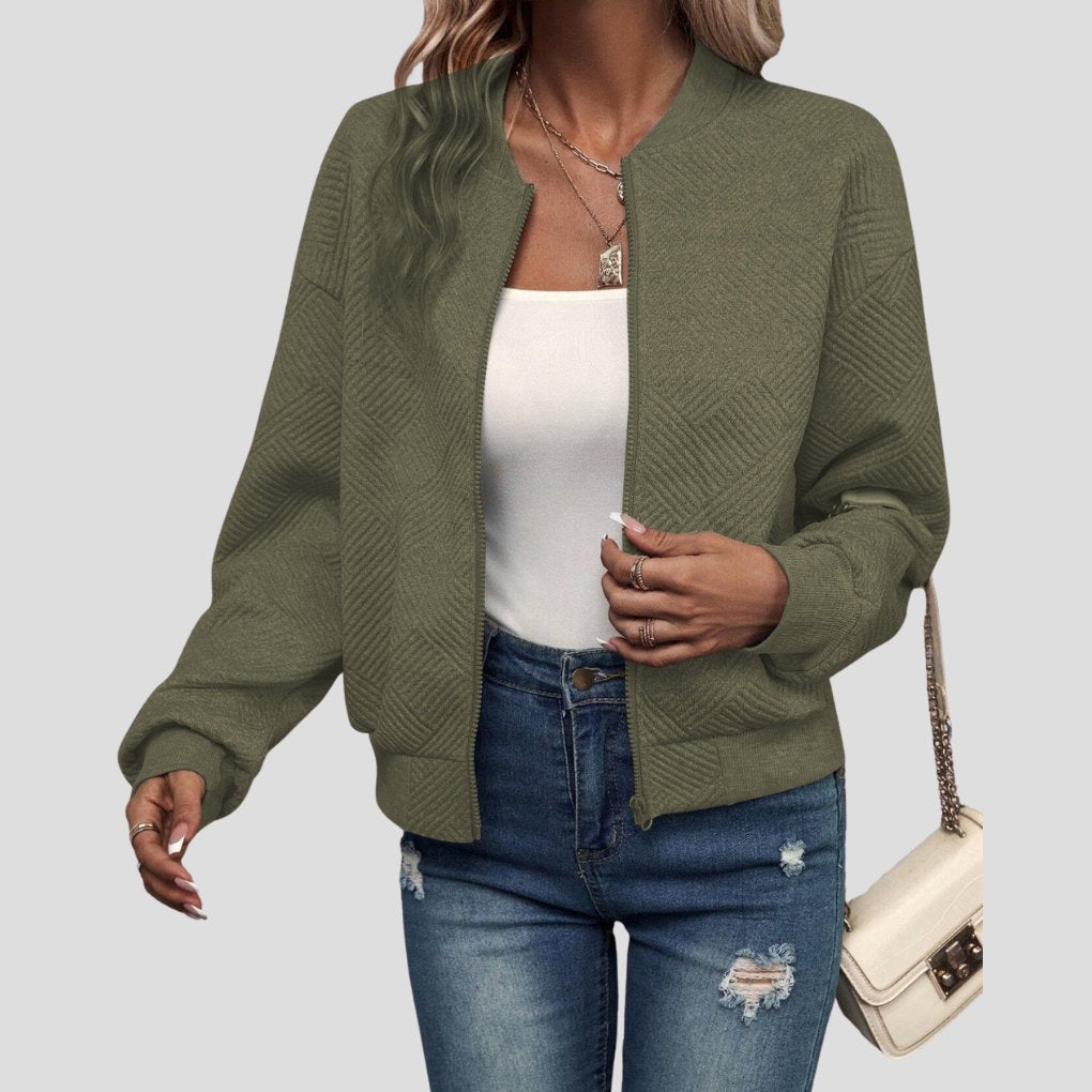 Women's Oversized Knit Bomber Jacket - Army Green