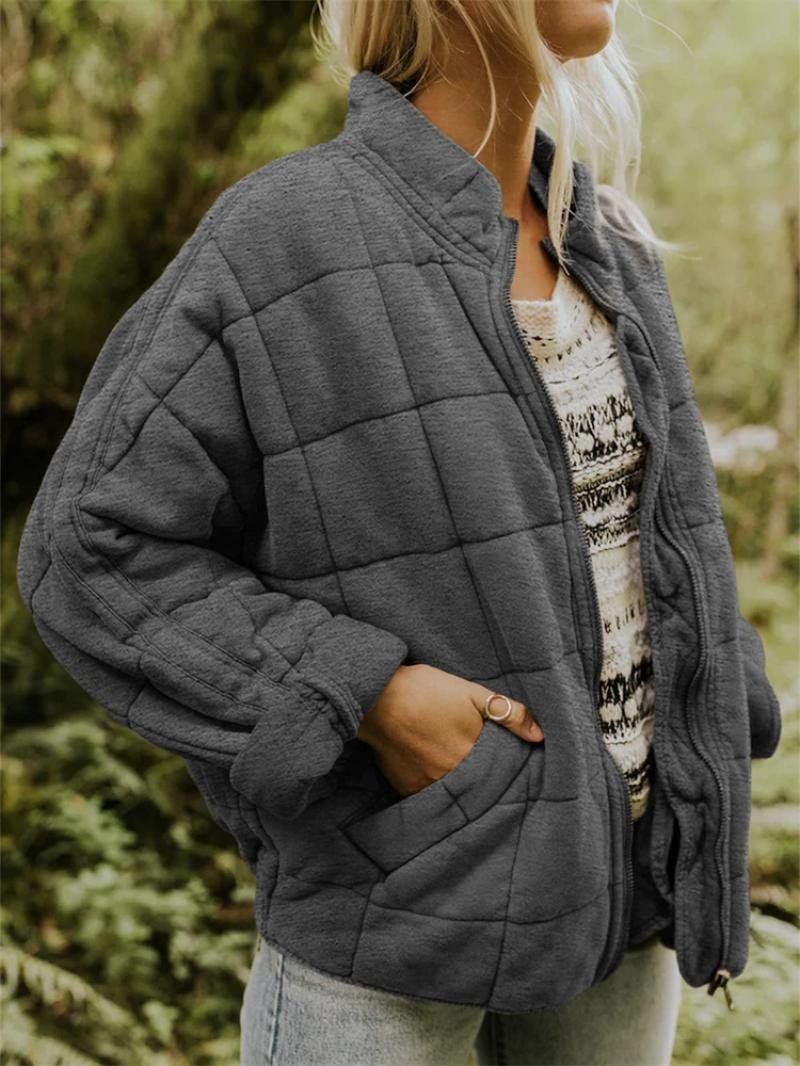 Women's Oversized Quilted Jacket - Dark Gray
