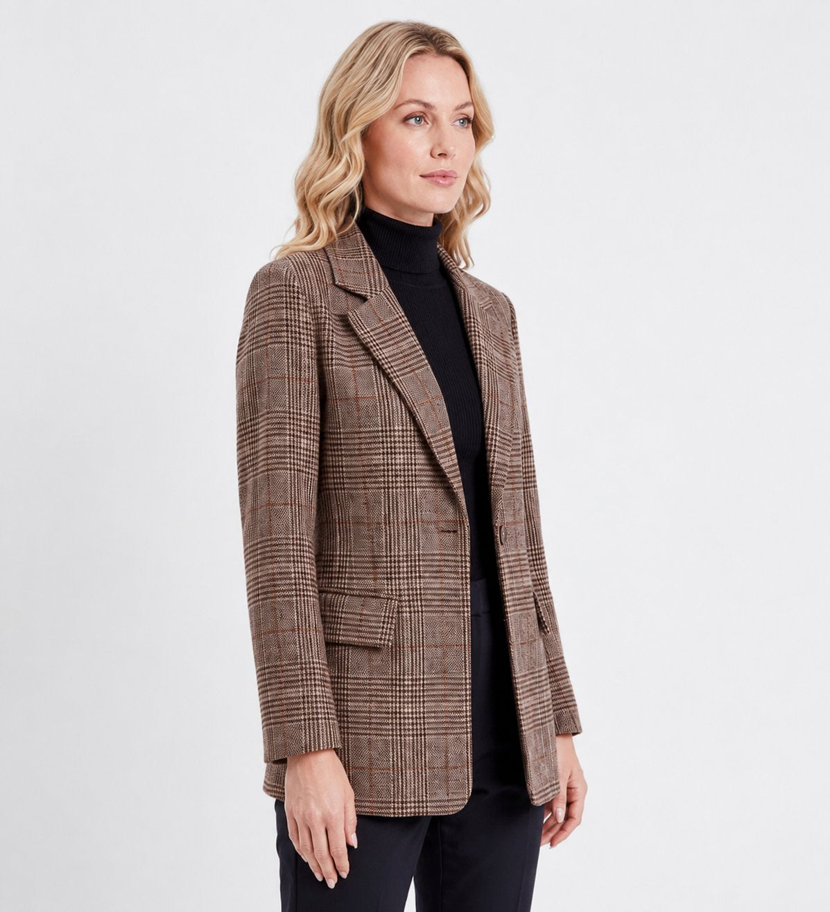 Women's Plaid Longline Wool Blazer