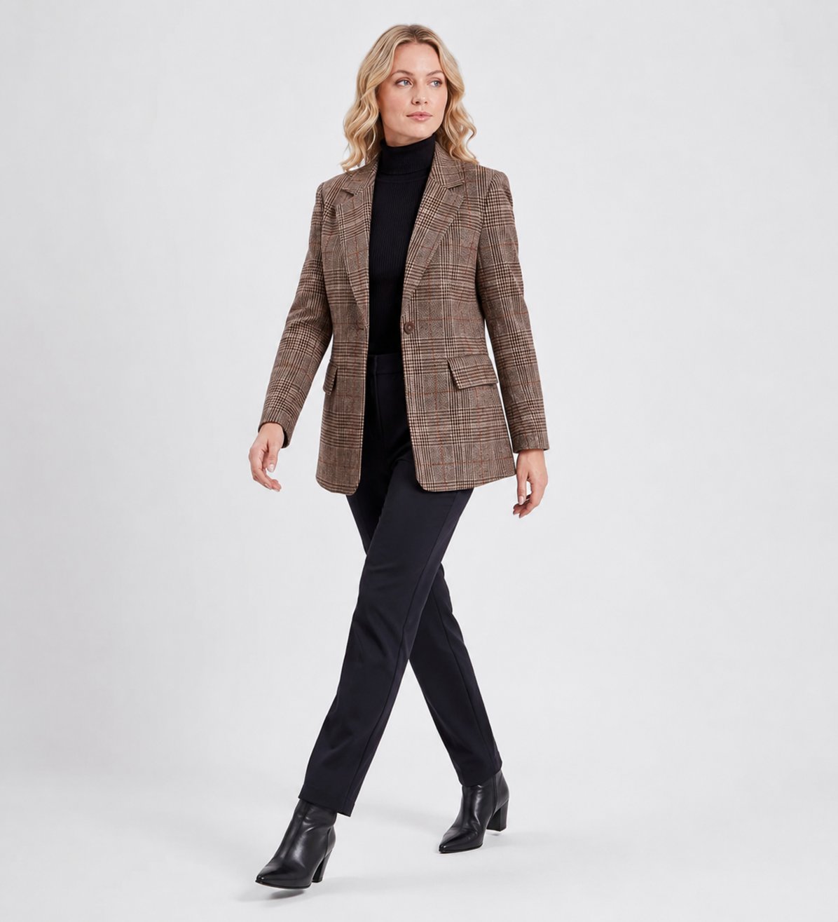 Women's Plaid Longline Wool Blazer