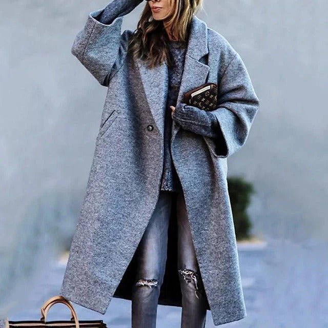 Women's Oversized Plaid Longline Wool Coat - Gray