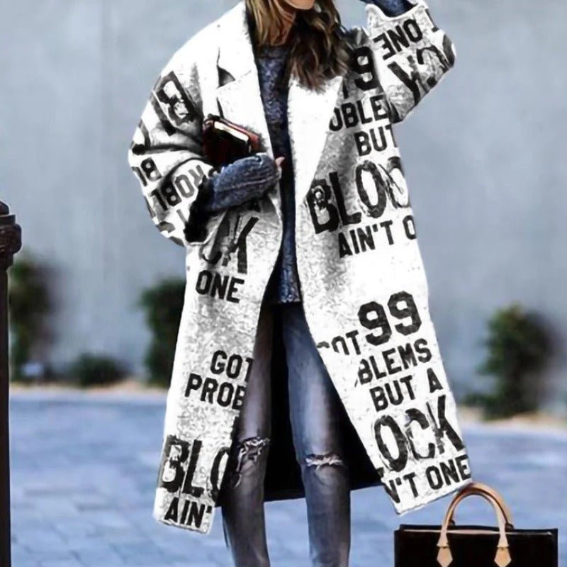 Women's Oversized Plaid Longline Wool Coat - White