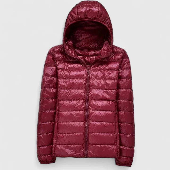 Women's Slim Hooded Puffer Jacket - Burgundy