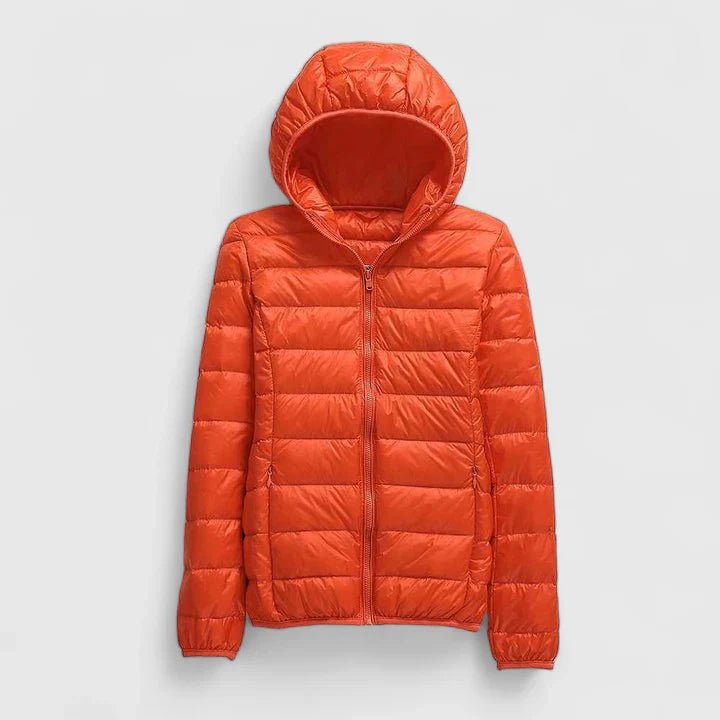 Women's Slim Hooded Puffer Jacket - Orange