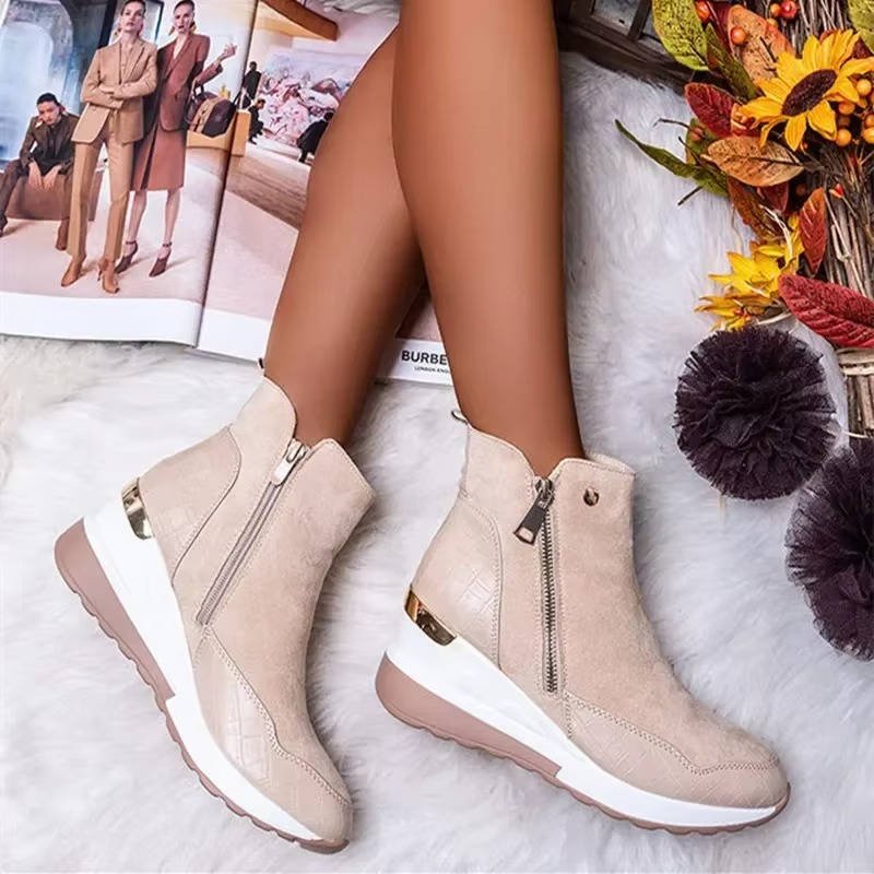 Women's Hidden-Wedge Trainer Ankle Boots - Beige