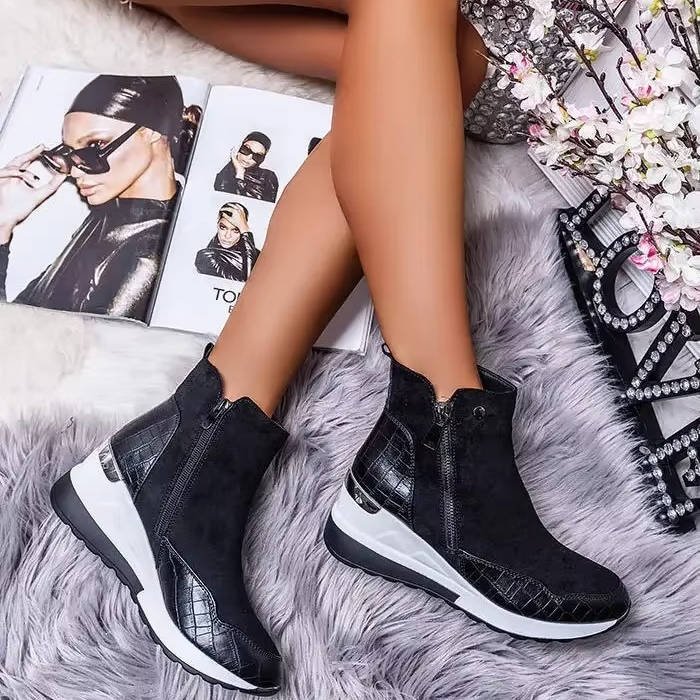 Women's Hidden-Wedge Trainer Ankle Boots - Black