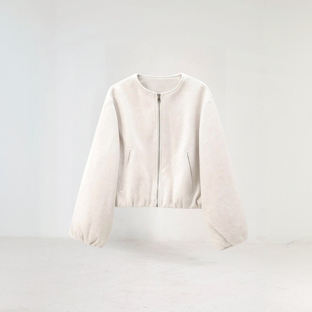 Women's Cropped Wool Bomber Jacket - Beige