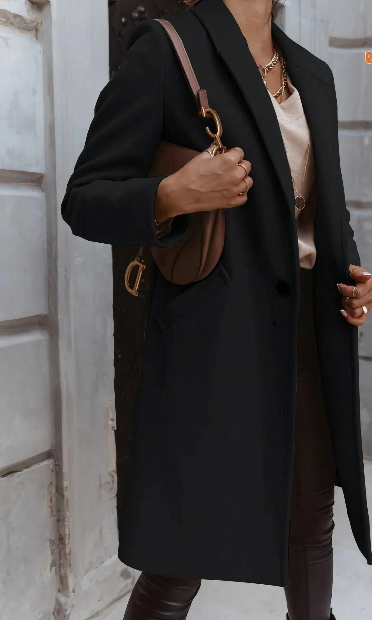 Women's Midi Belted Longline Wool Coat - Black