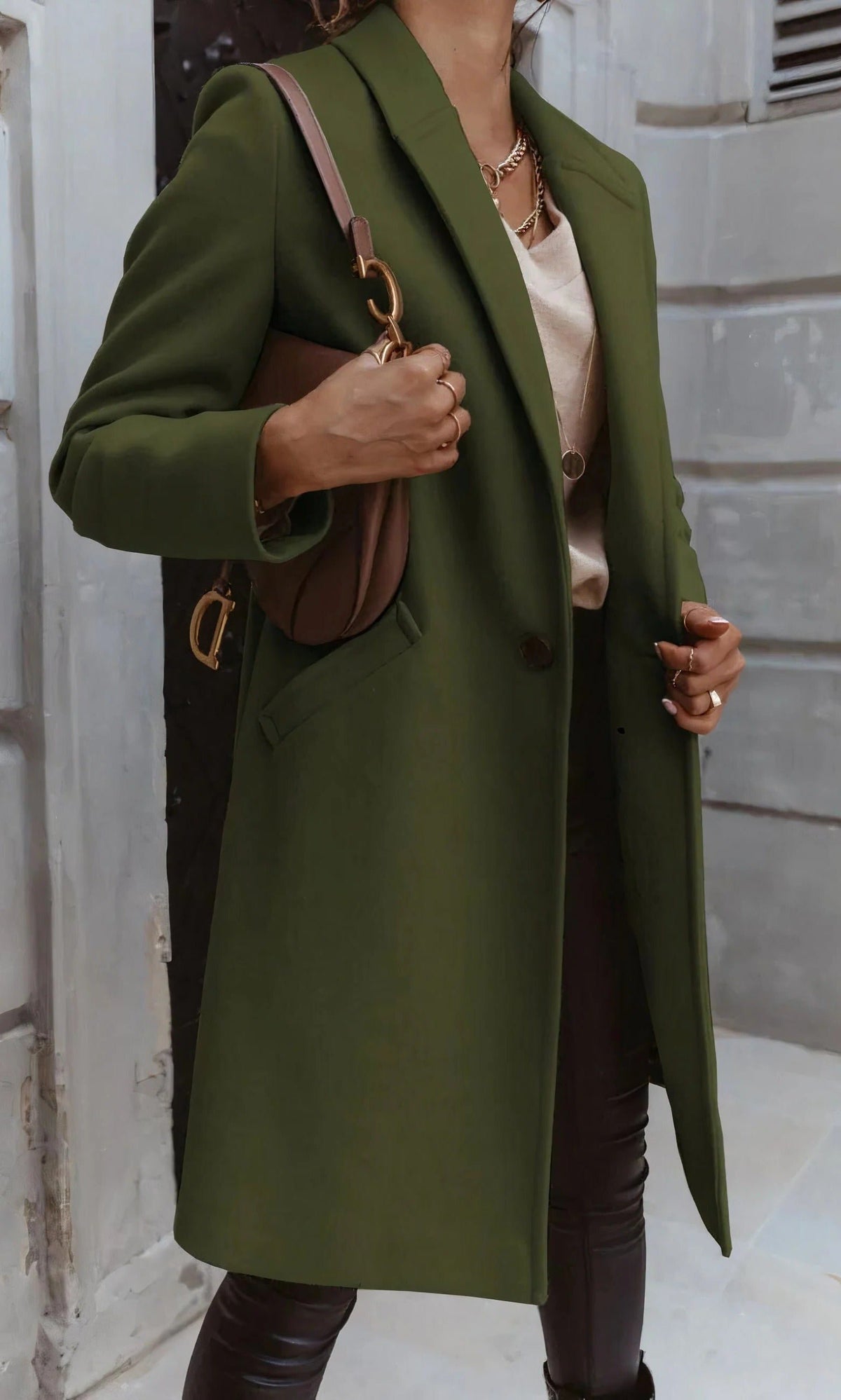 Women's Midi Belted Longline Wool Coat - Green