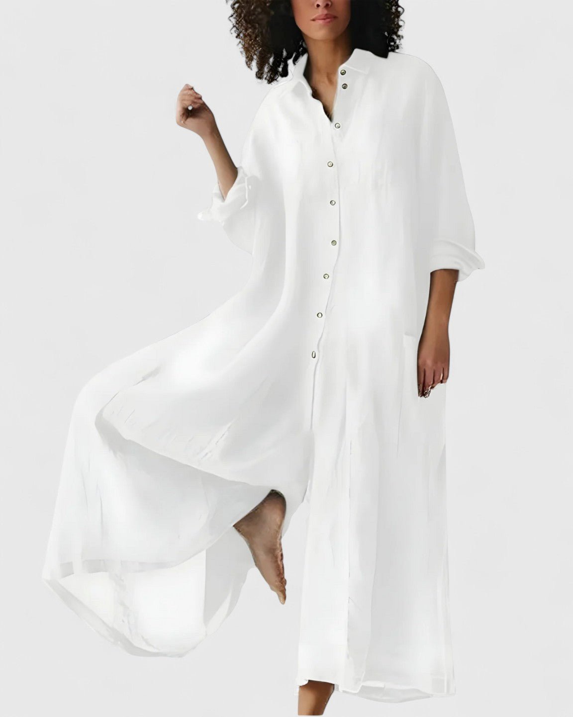Women's Satin Long Sleeve Maxi Shirt Dress - White