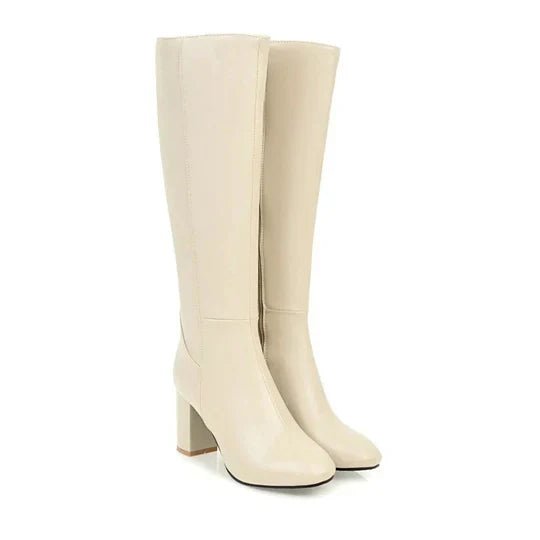 Women's Faux Leather Knee-High Boots - White
