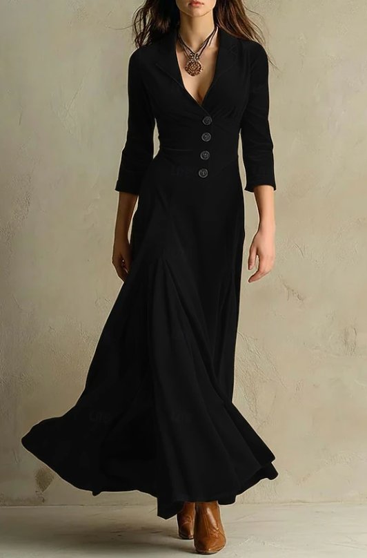 Women's Maxi Coat Longline Dress - Black