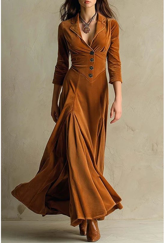 Women's Maxi Coat Longline Dress - Brown