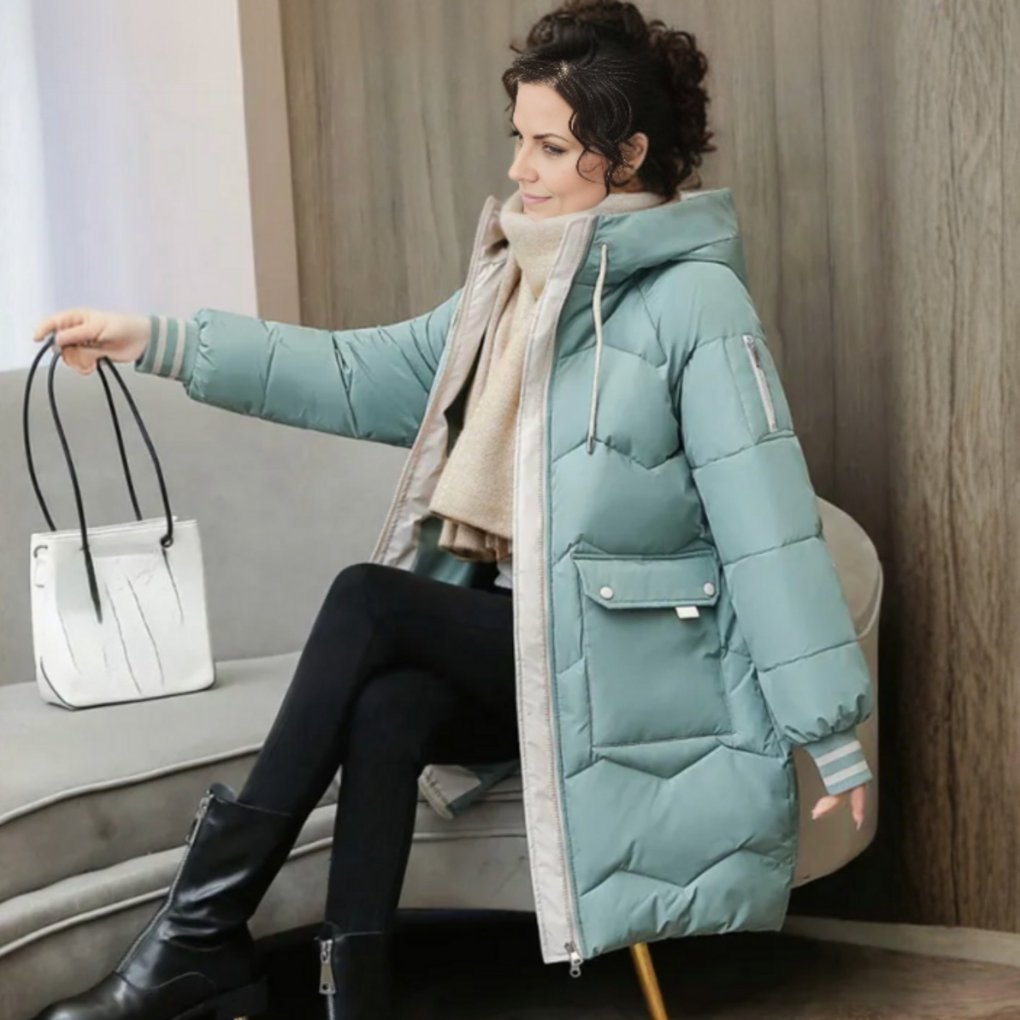Women's Quilted Hooded Longline Puffer Coat - Light Green