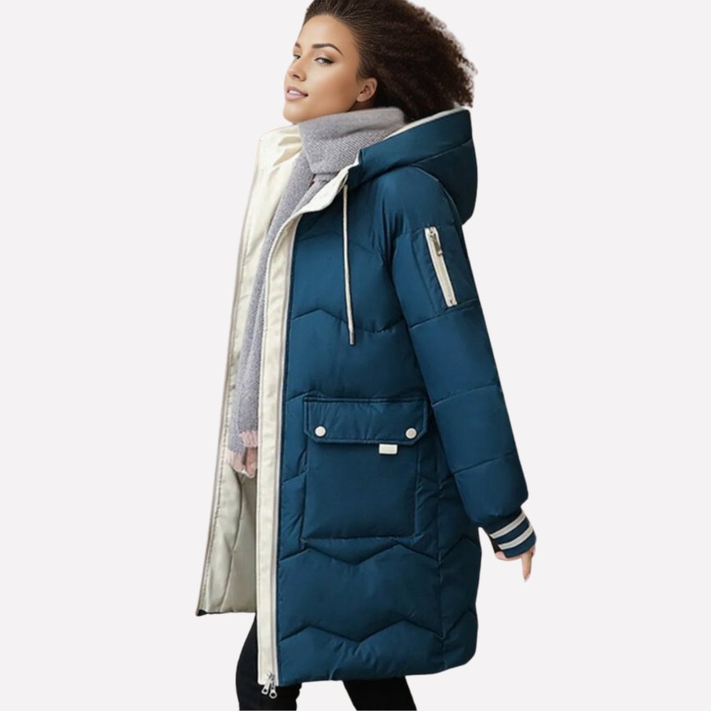 Women's Quilted Hooded Longline Puffer Coat - Blue